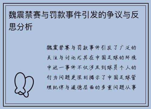魏震禁赛与罚款事件引发的争议与反思分析